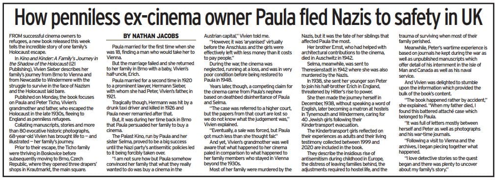 How penniless ex cinema owner Paula fled Nazis to safety in UK. The story of KINO and KINDER.
