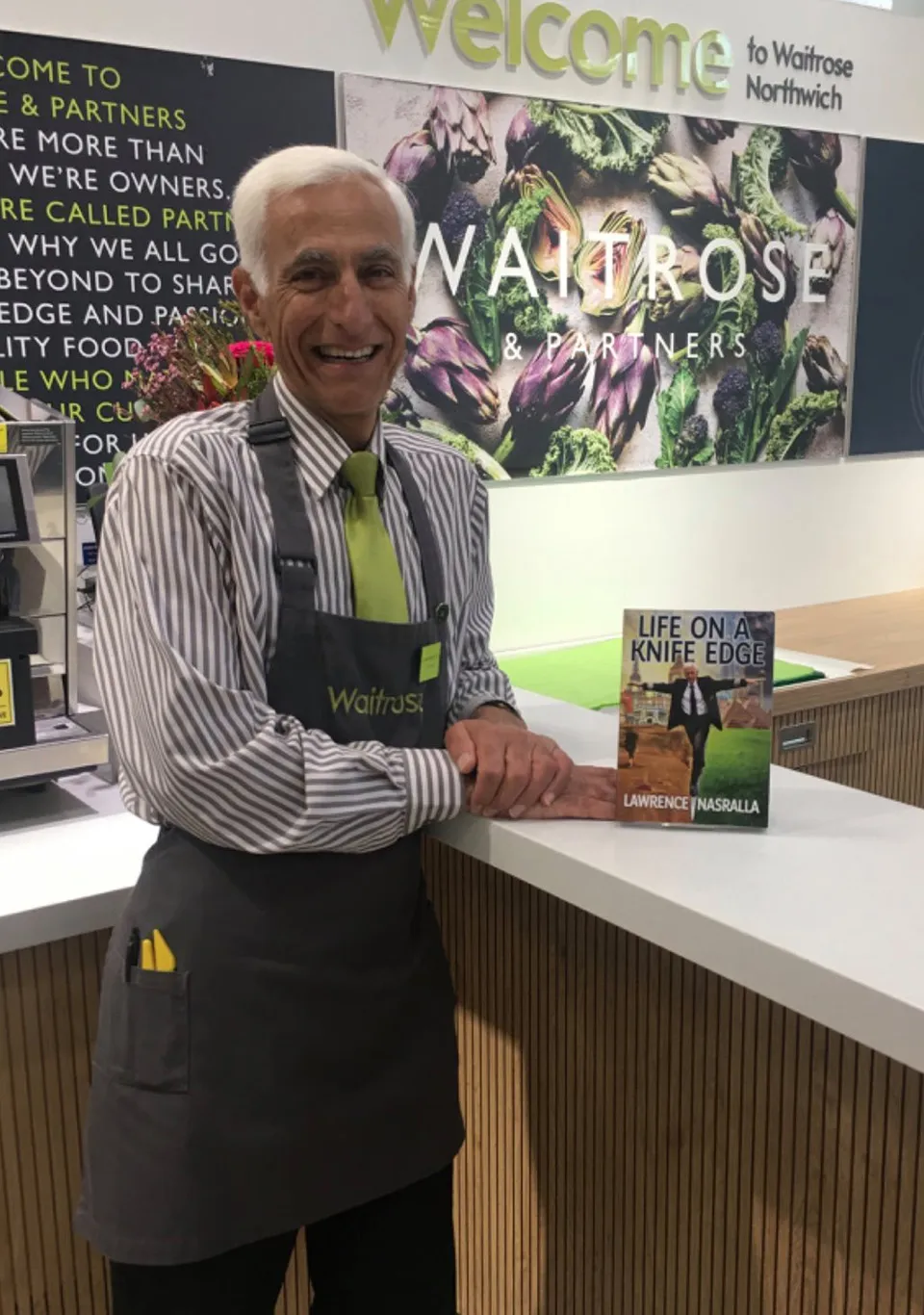 Lawrence with book at Waitrose